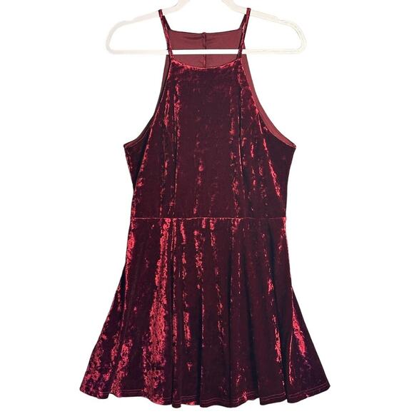 Lulus NWT Large Red Velvet‎ Mini Dress Open Back Lined Stretch Garnet WhimsyGoth - Picture 1 of 9